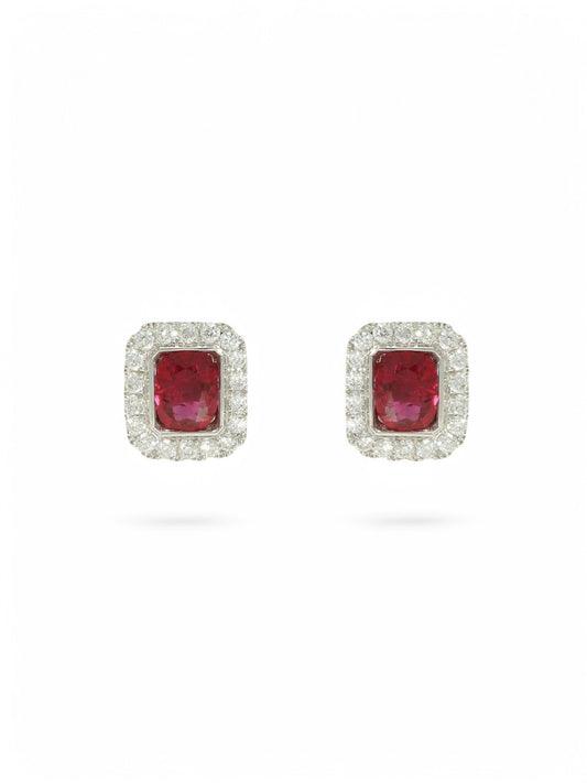 Ruby & Diamond Oval Cut Halo Stud Earrings in 18ct White Gold