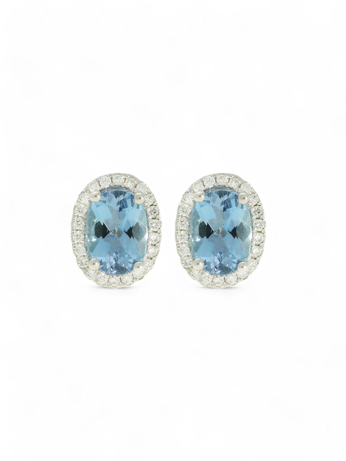 Aquamarine Diamond Cluster Stud Earrings in 18ct White Gold