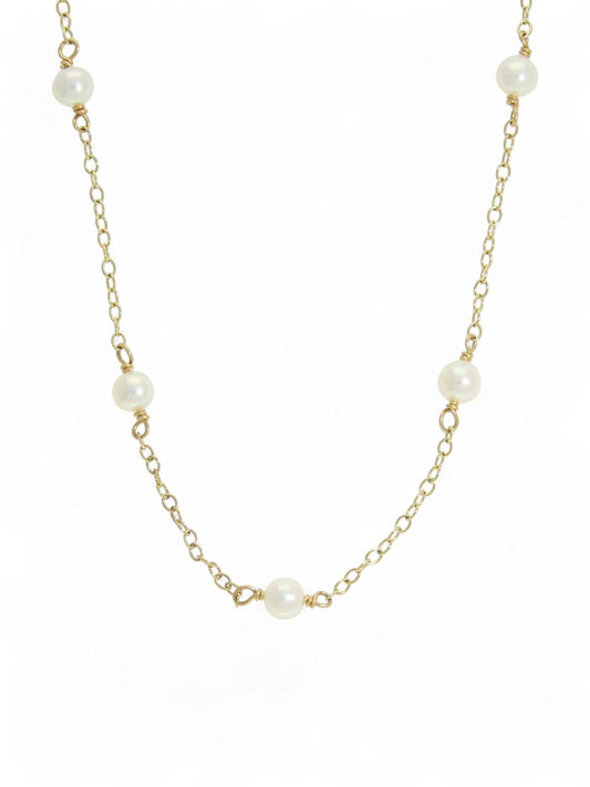 Cultured Pearl Trace Chain Necklace in 9ct Yellow Gold