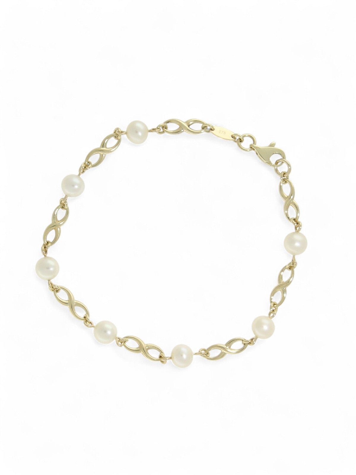 Pearl & Infinity Symbol Bracelet in 9ct Yellow Gold