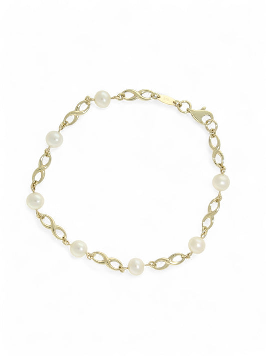 Pearl & Infinity Symbol Bracelet in 9ct Yellow Gold