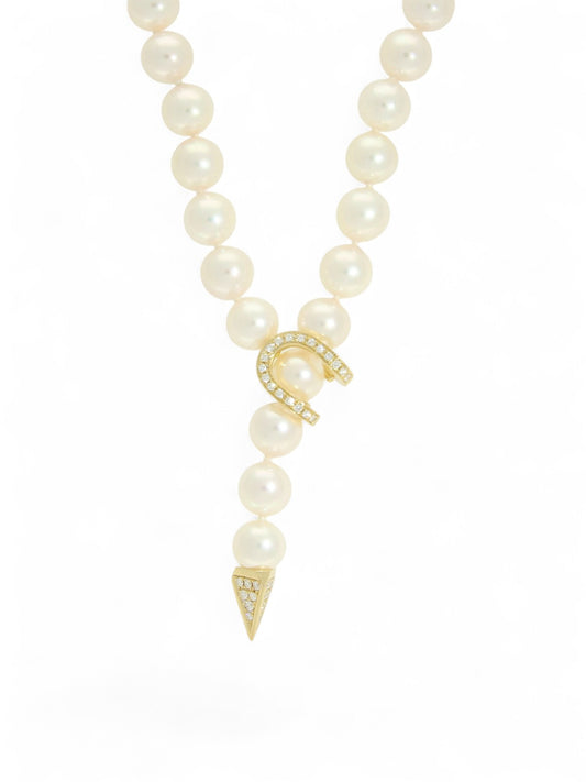 Pearl & Diamond 0.42ct Lariat Necklace in 18ct Yellow Gold