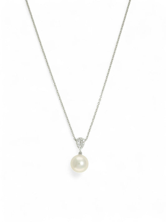 Freshwater Pearl & Diamond Pendant in 18ct White Gold