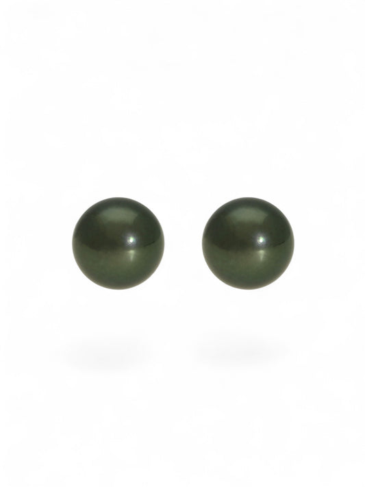 Black Cultured Pearl Stud Earrings 9.5mm in 9ct Yellow Gold