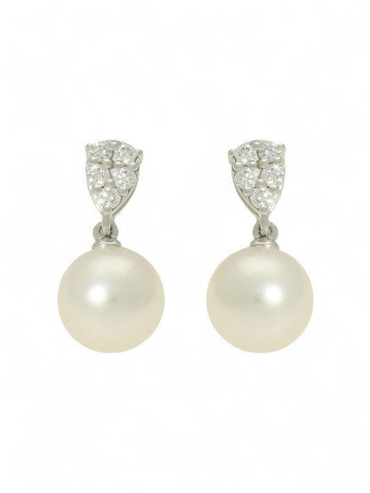 Freshwater Pearl & Diamond Drop Earrings