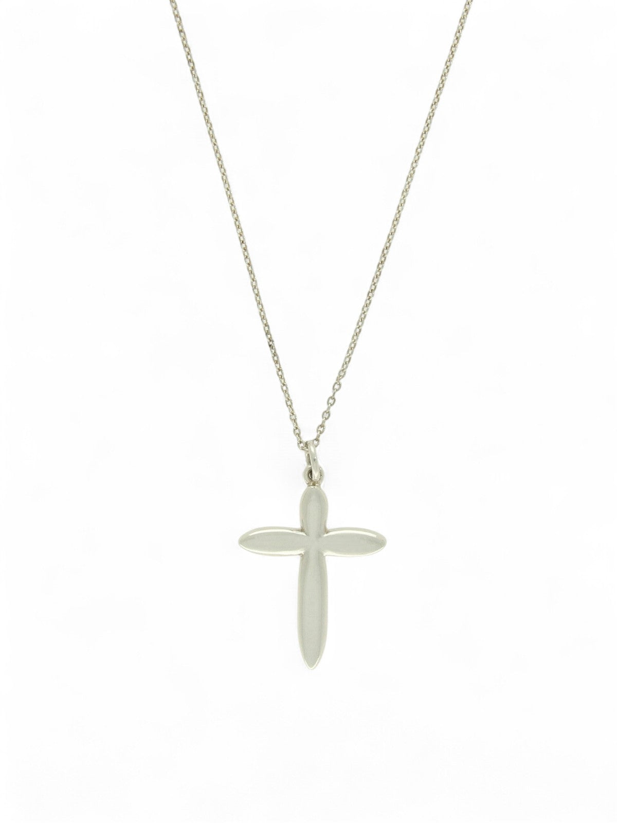 Polished Curved Cross Pendant Necklace in Silver