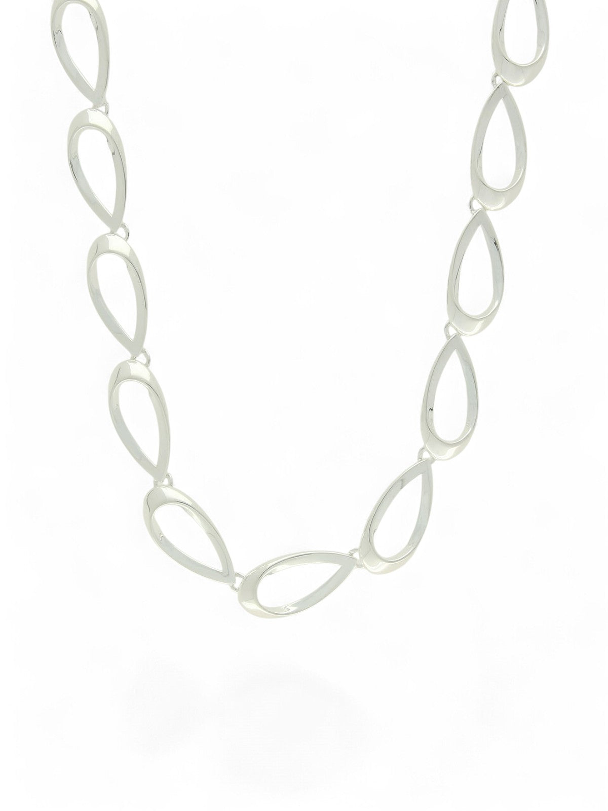 Polished Teardrop Link Necklace in Silver