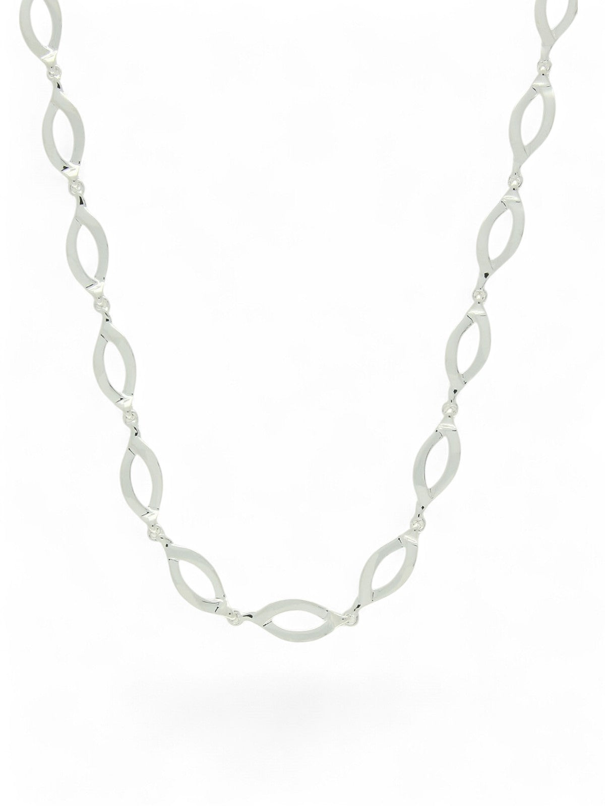 Satin & Polished Open Wavy Link Necklace in Silver