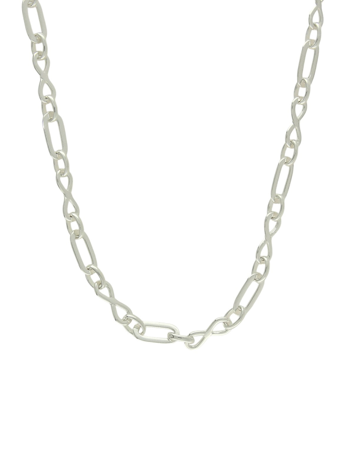 Polished Oval & Figure of Eight Link Necklace in Silver
