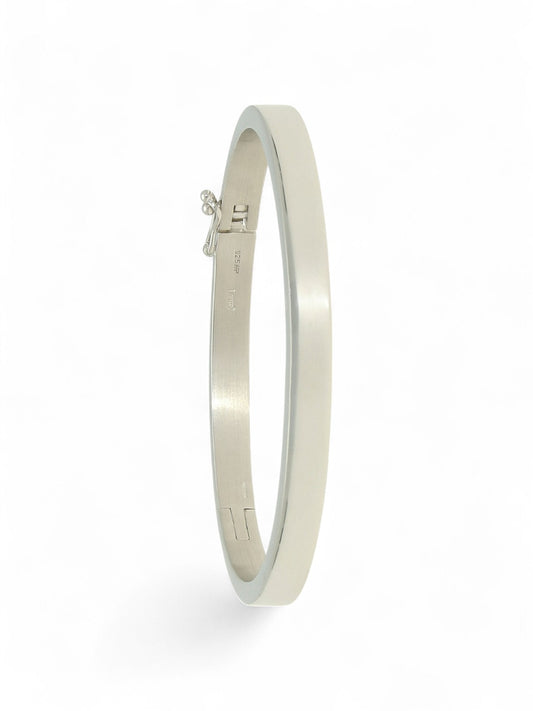Silver Square Section Oval Hinged Bangle