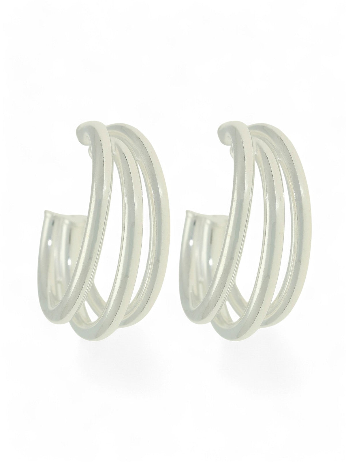 Silver Three Strand Half Hoop Earrings