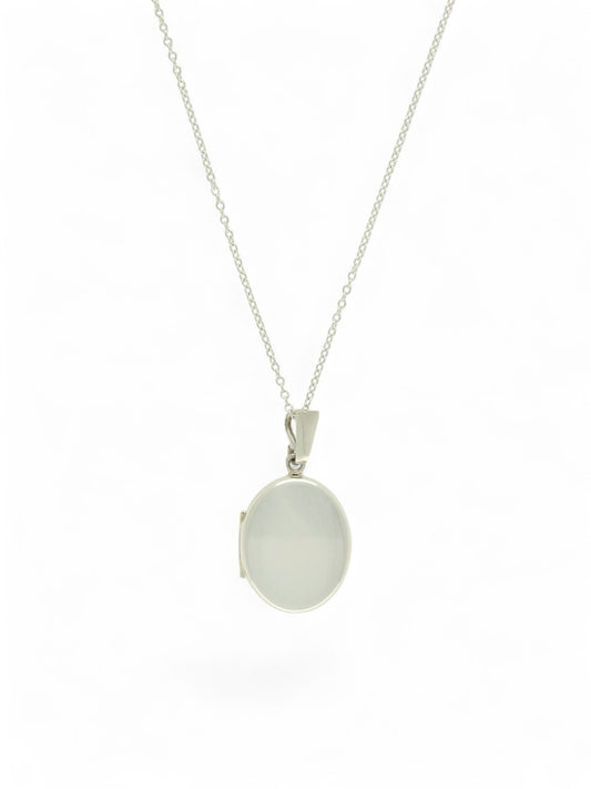 Polished Oval Locket Pendant Necklace in Silver