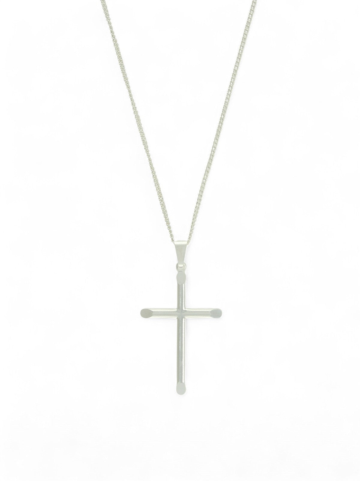 Polished Diamond Cut Cross Pendant Necklace in Silver