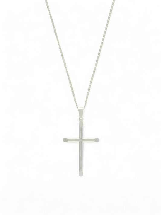Polished Diamond Cut Cross Pendant Necklace in Silver