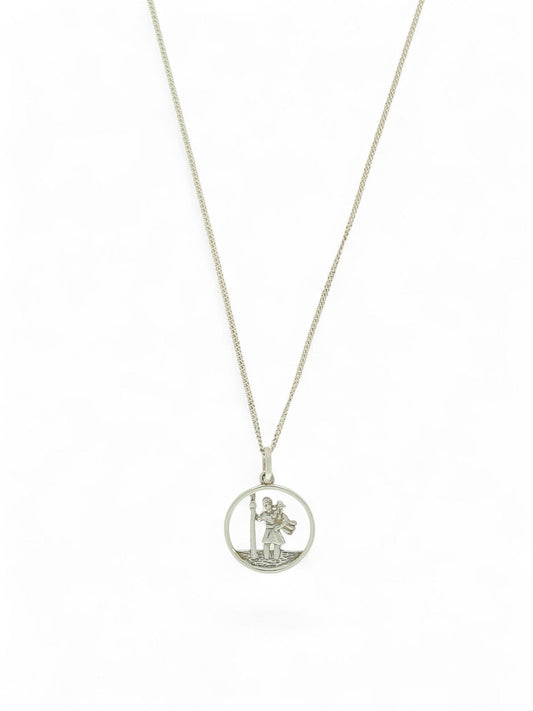 Circular Open St Christopher Pendant Necklace in Silver