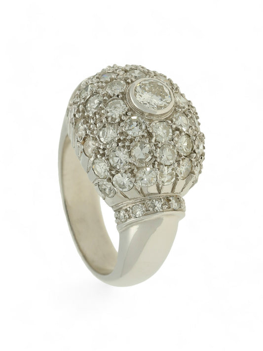 Pre Owned Diamond Set Dome Cluster Dress Ring in Non-Hallmarked White Metal