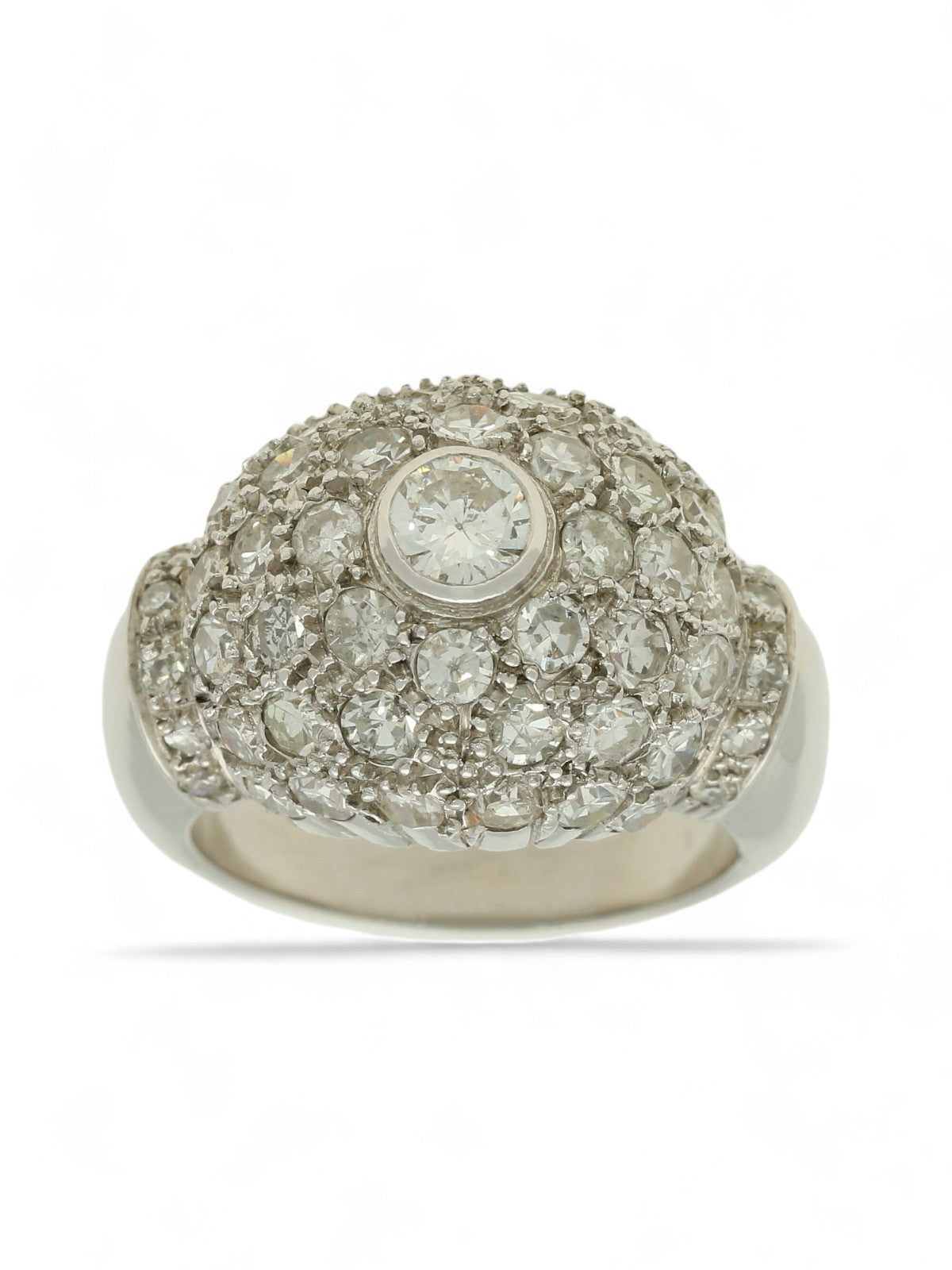Pre Owned Diamond Set Dome Cluster Dress Ring in Non-Hallmarked White Metal