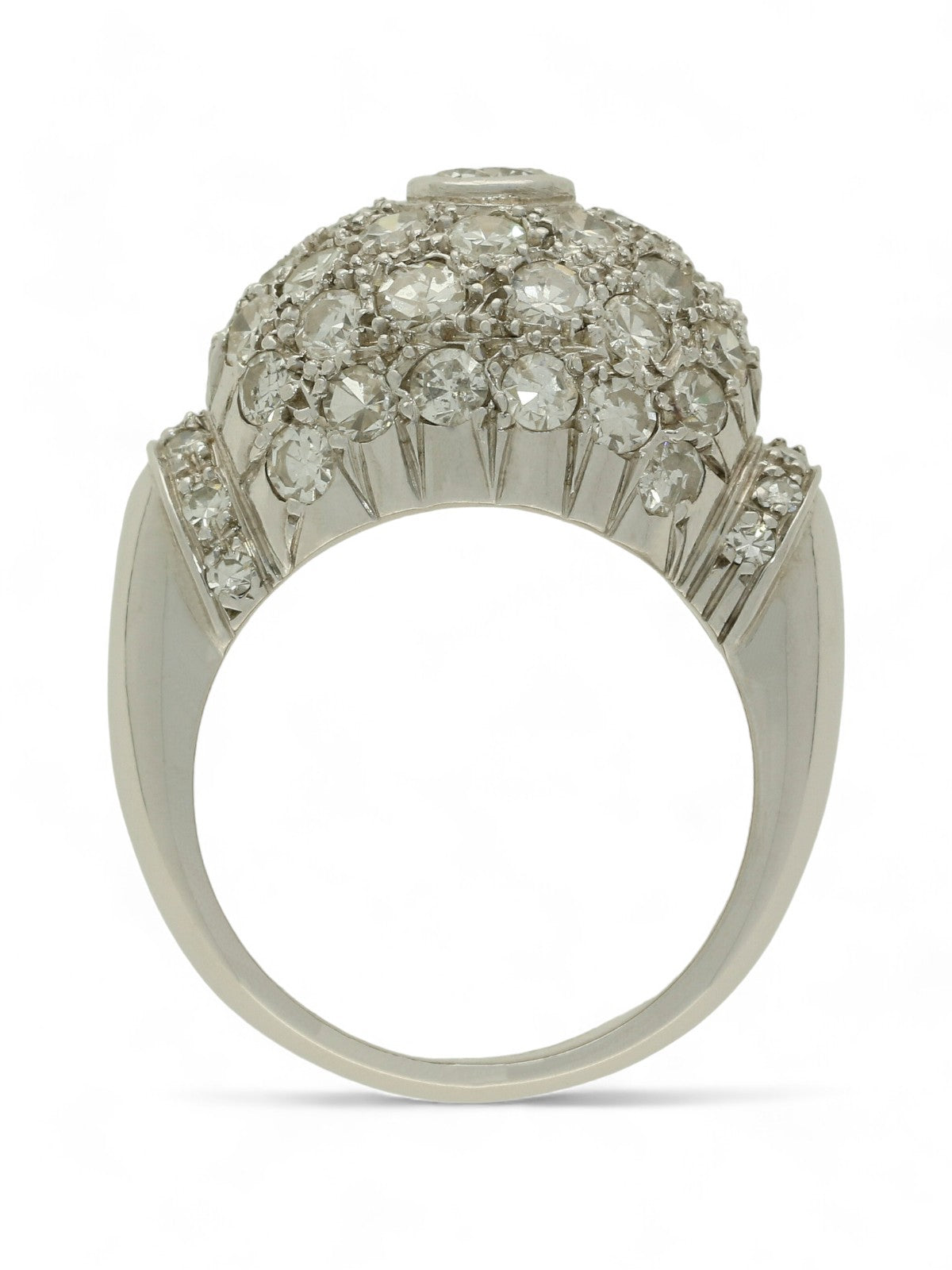 Pre Owned Diamond Set Dome Cluster Dress Ring in Non-Hallmarked White Metal
