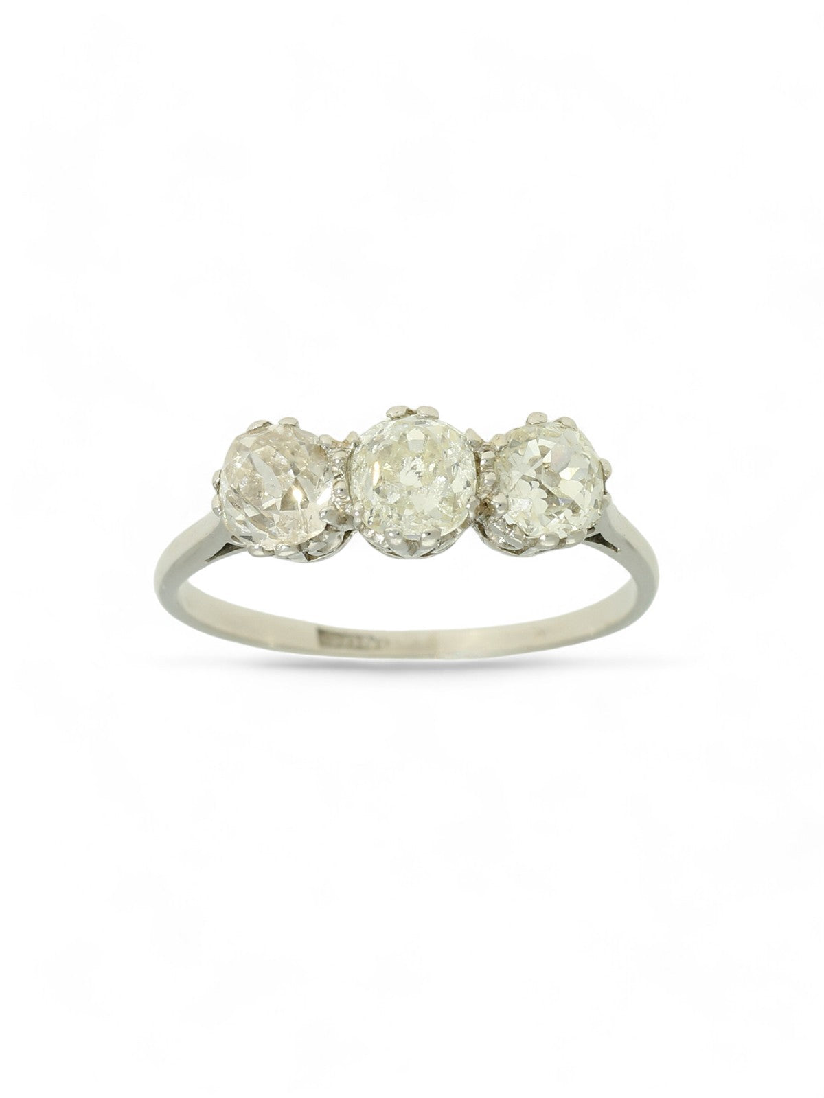 Pre Owned Diamond Old Cut Three Stone Ring in Platinum