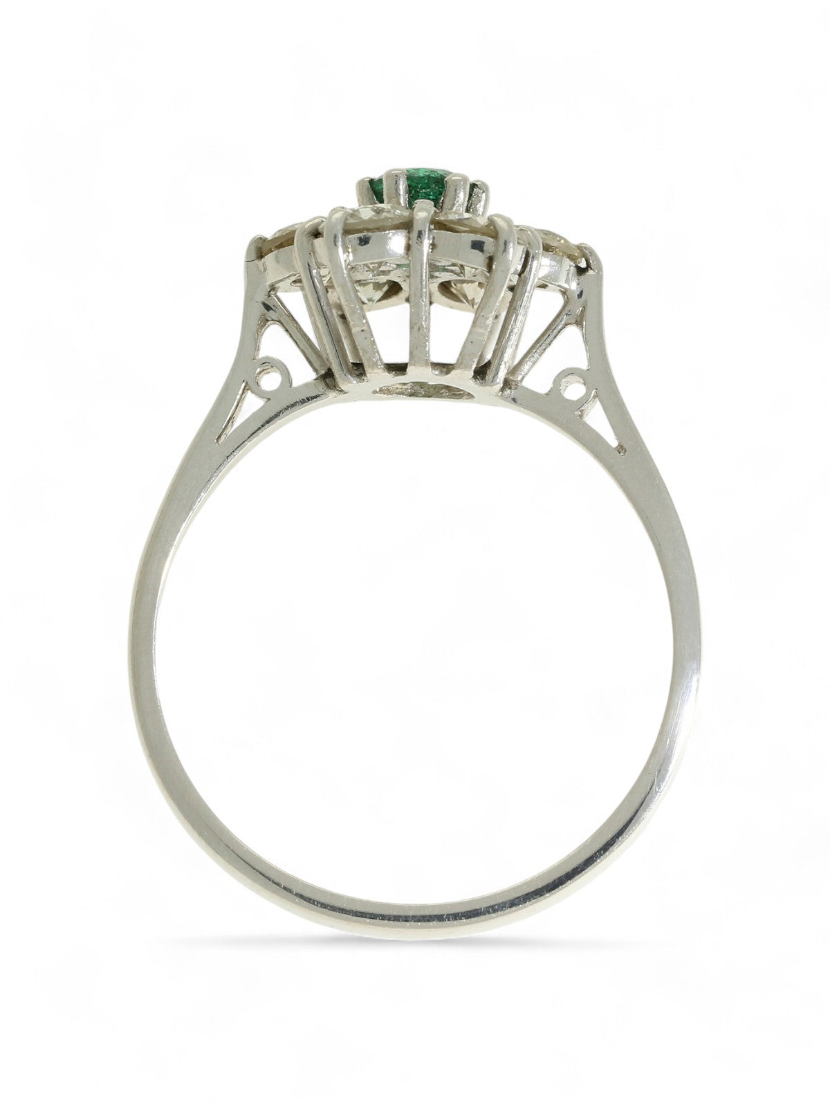 Pre Owned Emerald & Diamond Cluster Ring in 18ct White Gold