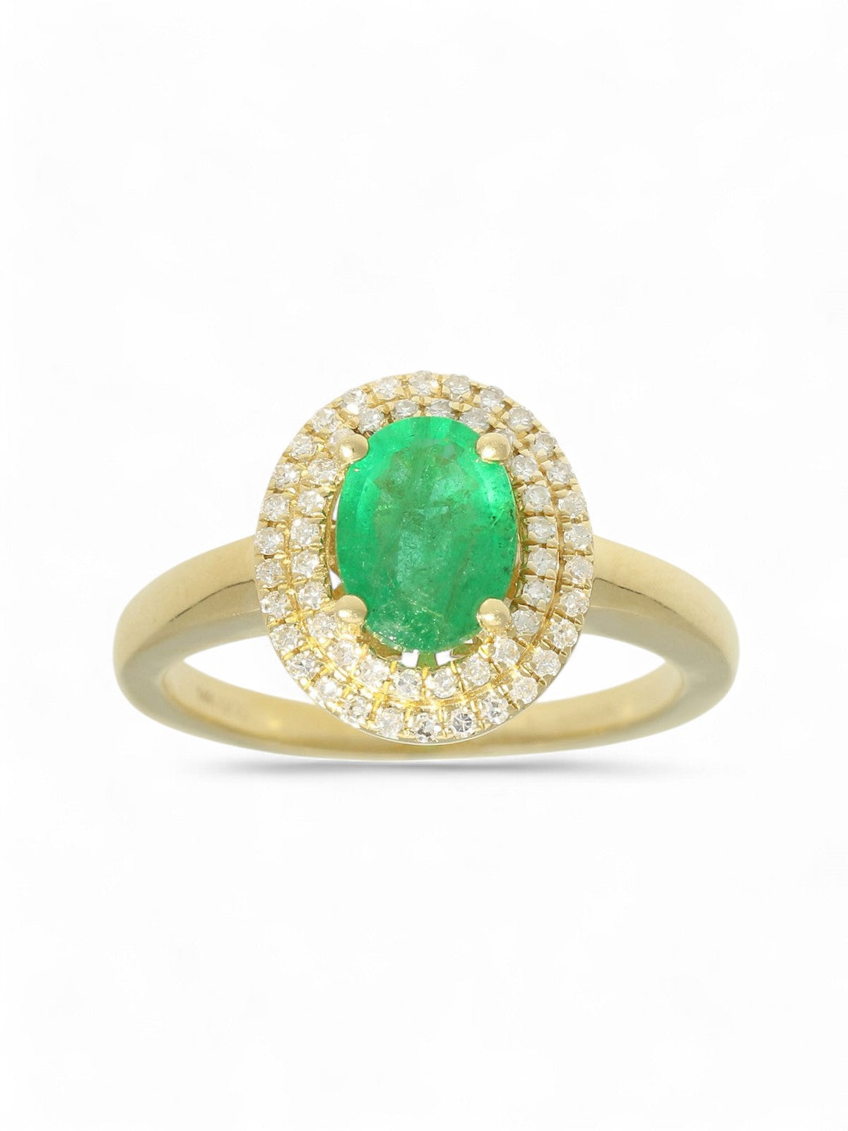 Pre Owned Emerald & Diamond Cluster Ring in 14ct Yellow Gold