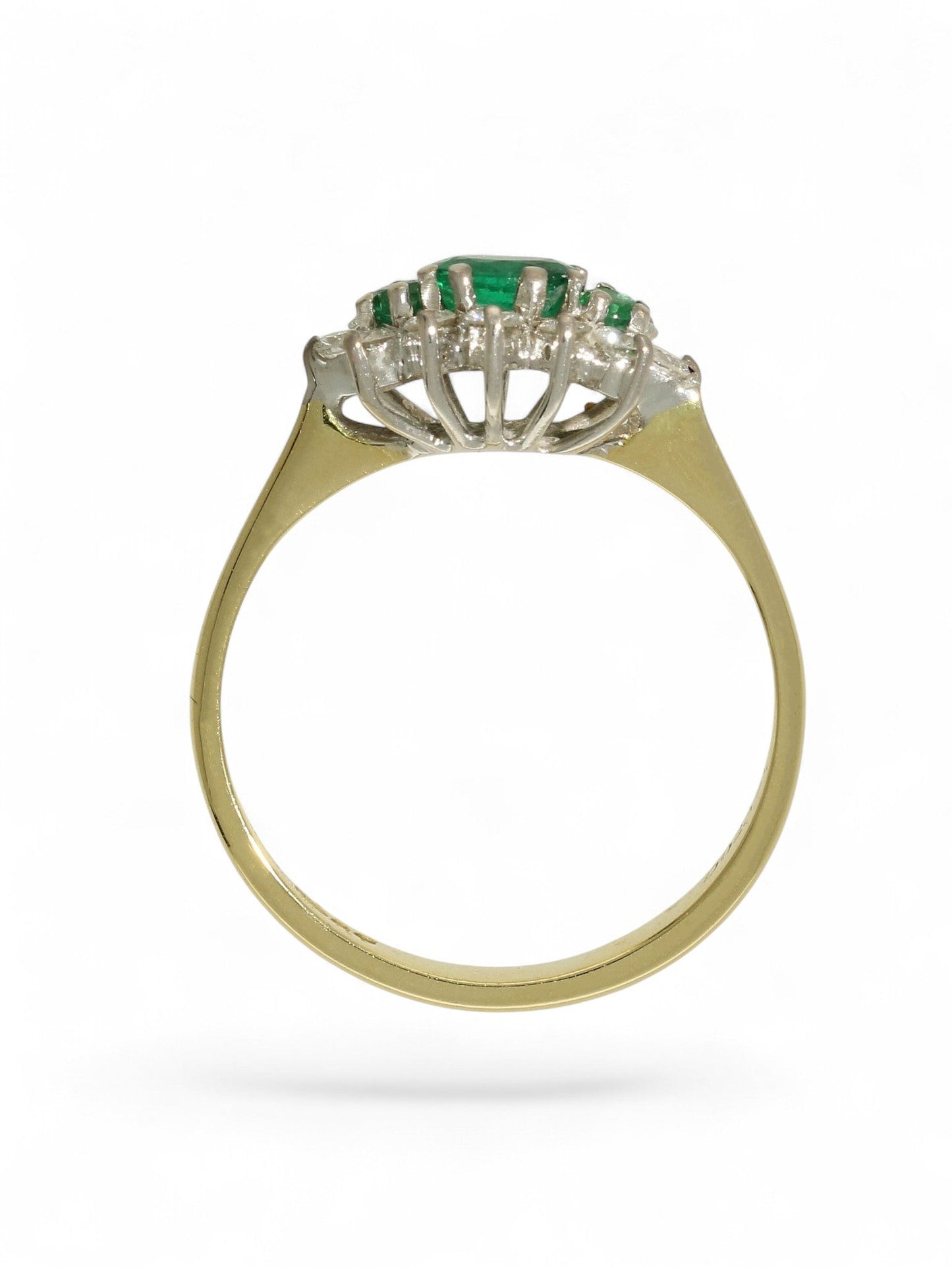 Pre-Owned Emerald & Diamond Cluster Ring in 18ct Yellow Gold