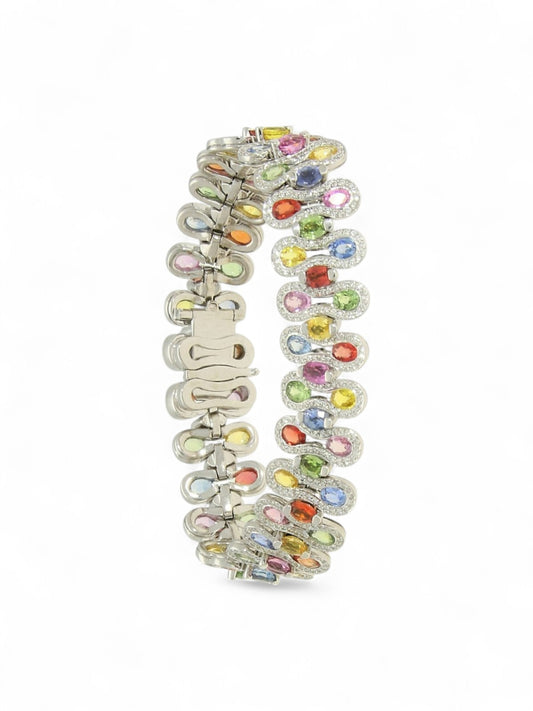 Pre Owned Multi-Colour Sapphire & Diamond Bracelet in 18ct White Gold