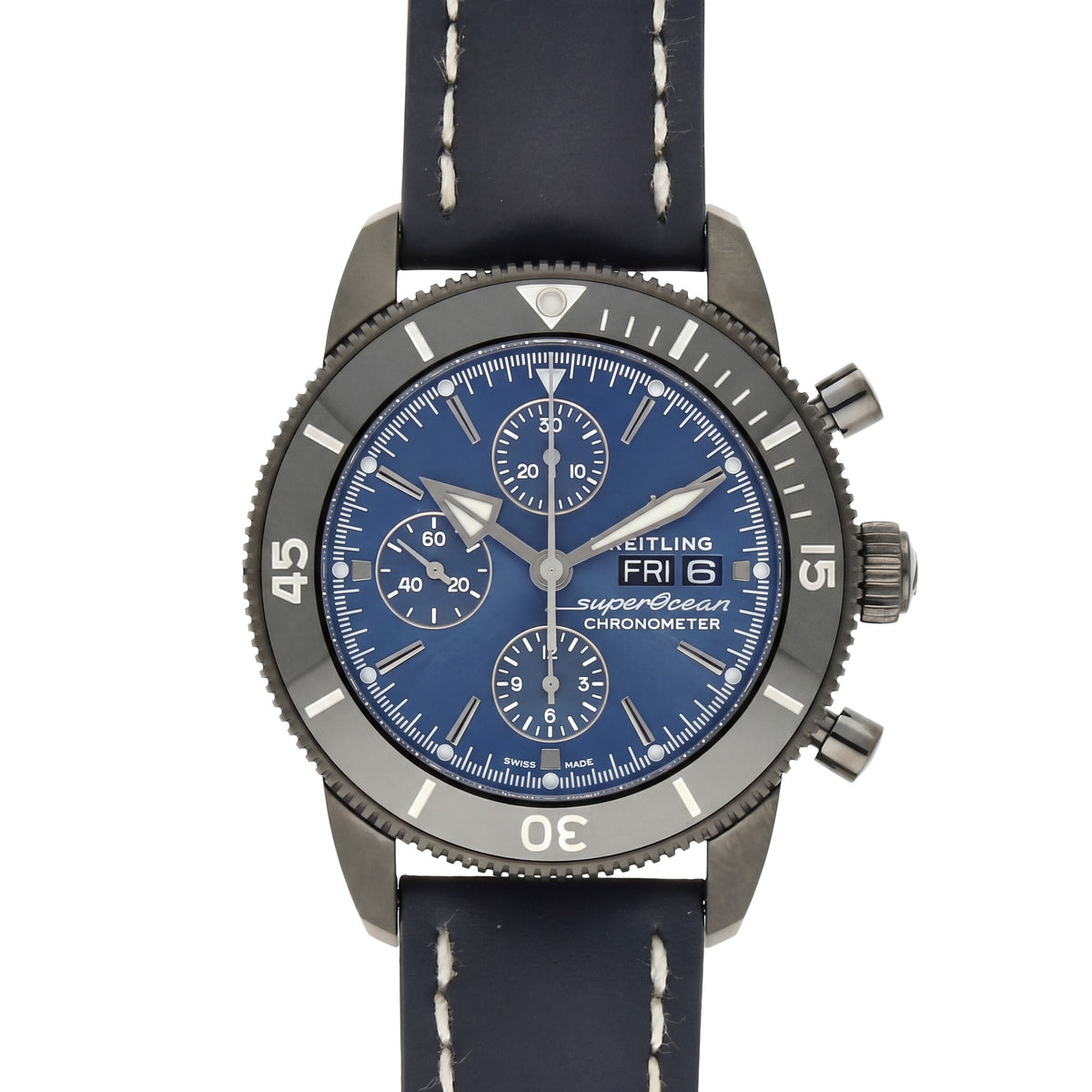 Pre-Owned Breitling Superocean Heritage II 44mm with Blue Leather Strap & Blue Dial