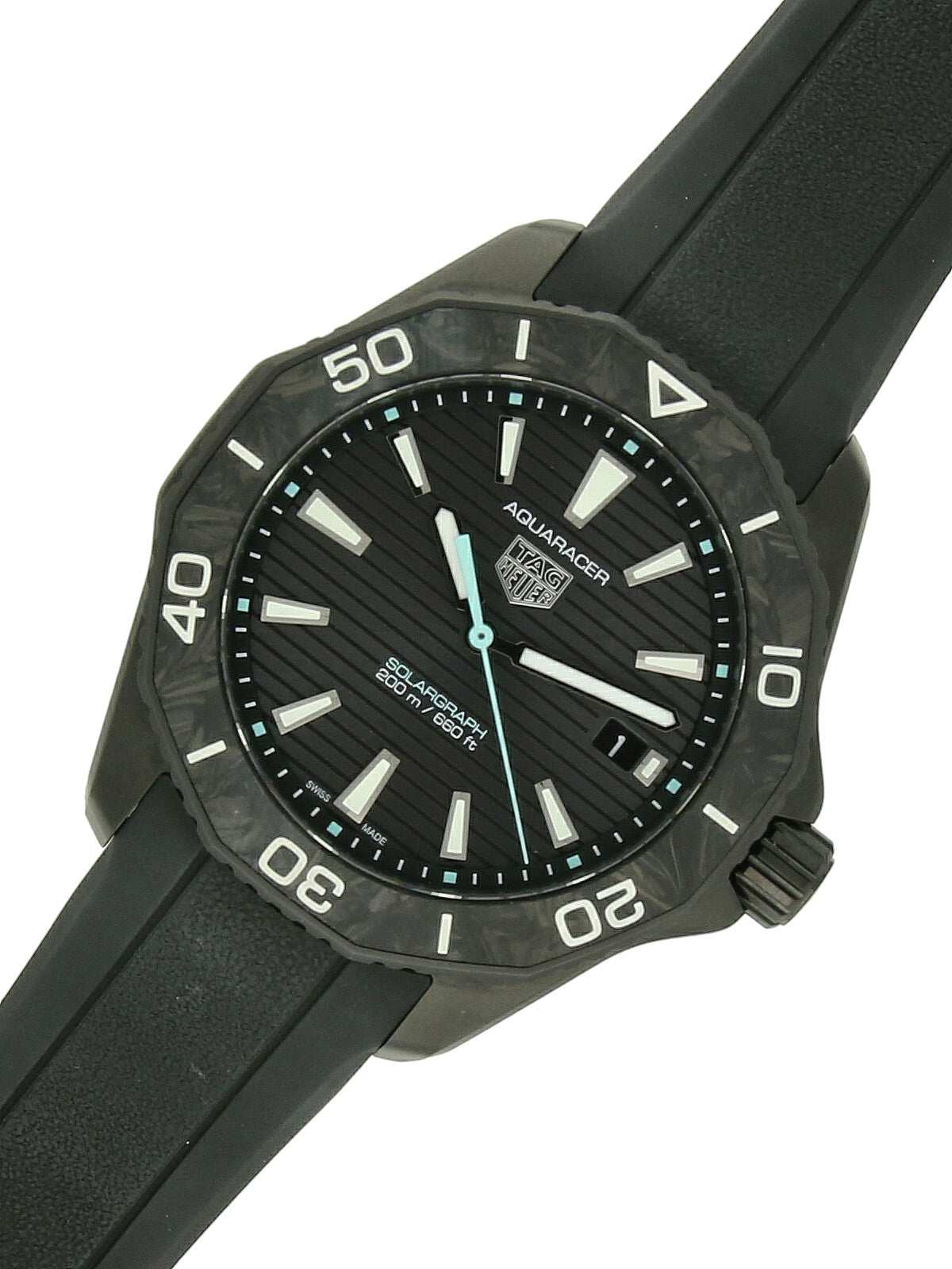 Pre Owned TAG Heuer Black Steel Coated Solar Quartz Watch 40mm on Black Rubber Strap