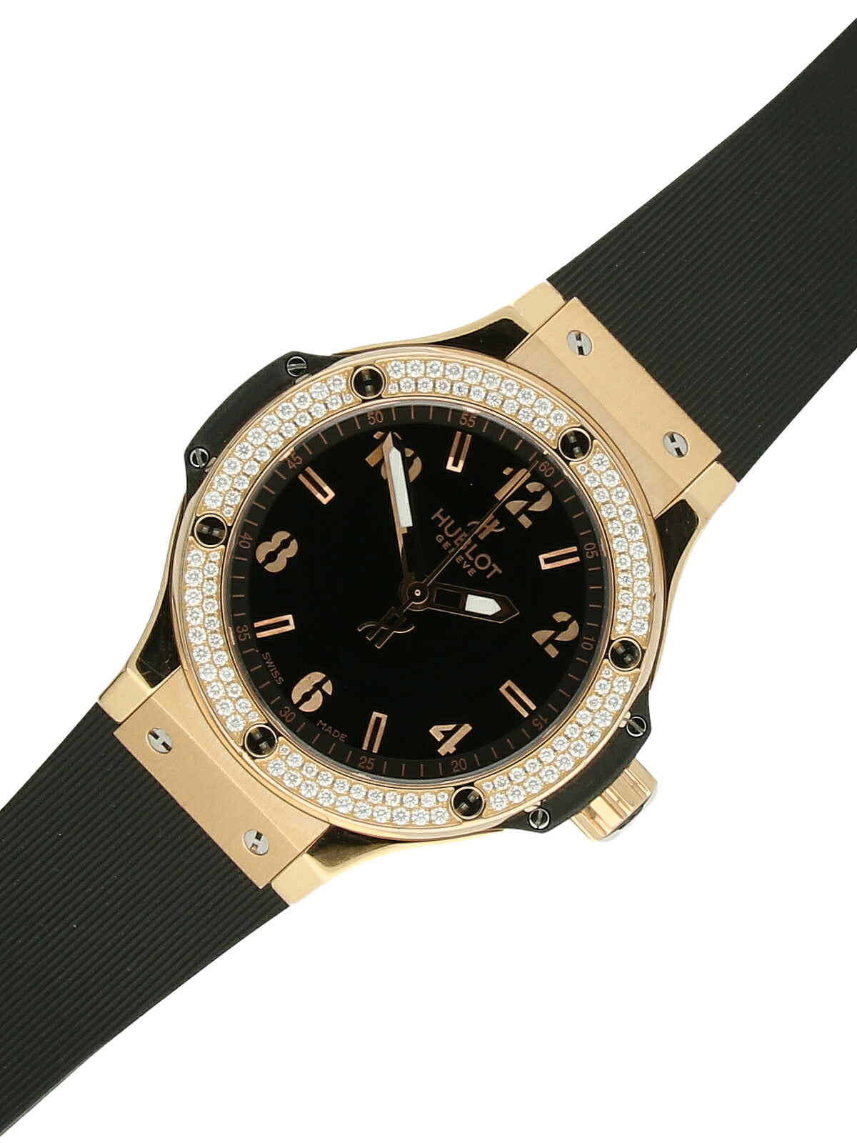 Pre Owned Hublot Big Bang 18ct Rose Gold Quartz 38mm Watch on Rubber Strap