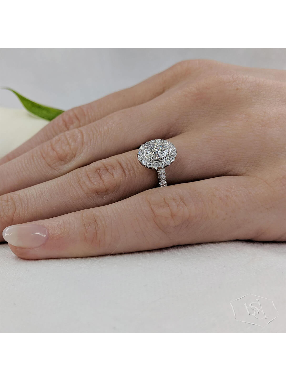 Skye Oval Diamond Halo Ring in Platinum with Diamond Set Shoulders