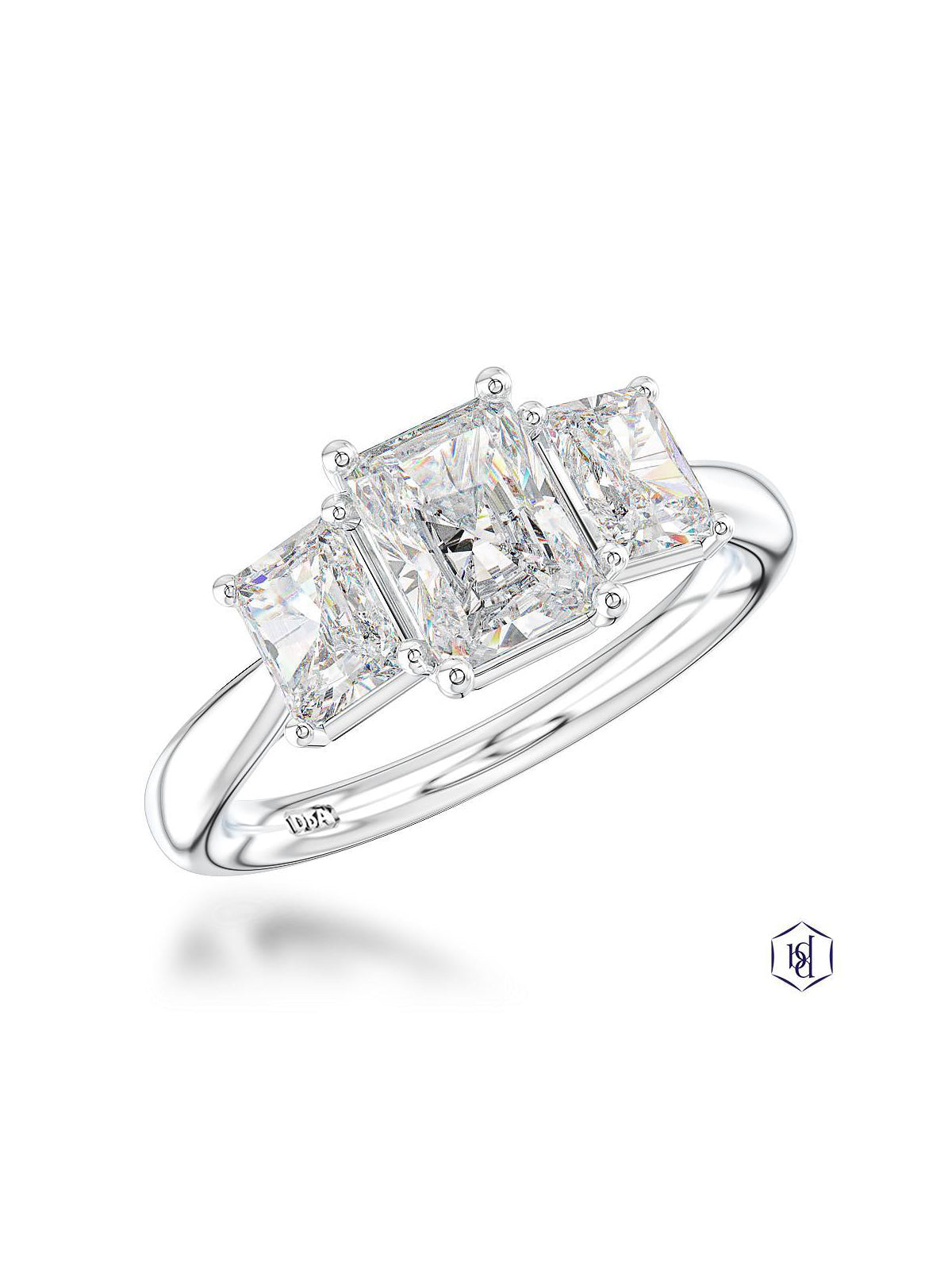 Florentina Radiant Diamond Three Stone Ring in Platinum
