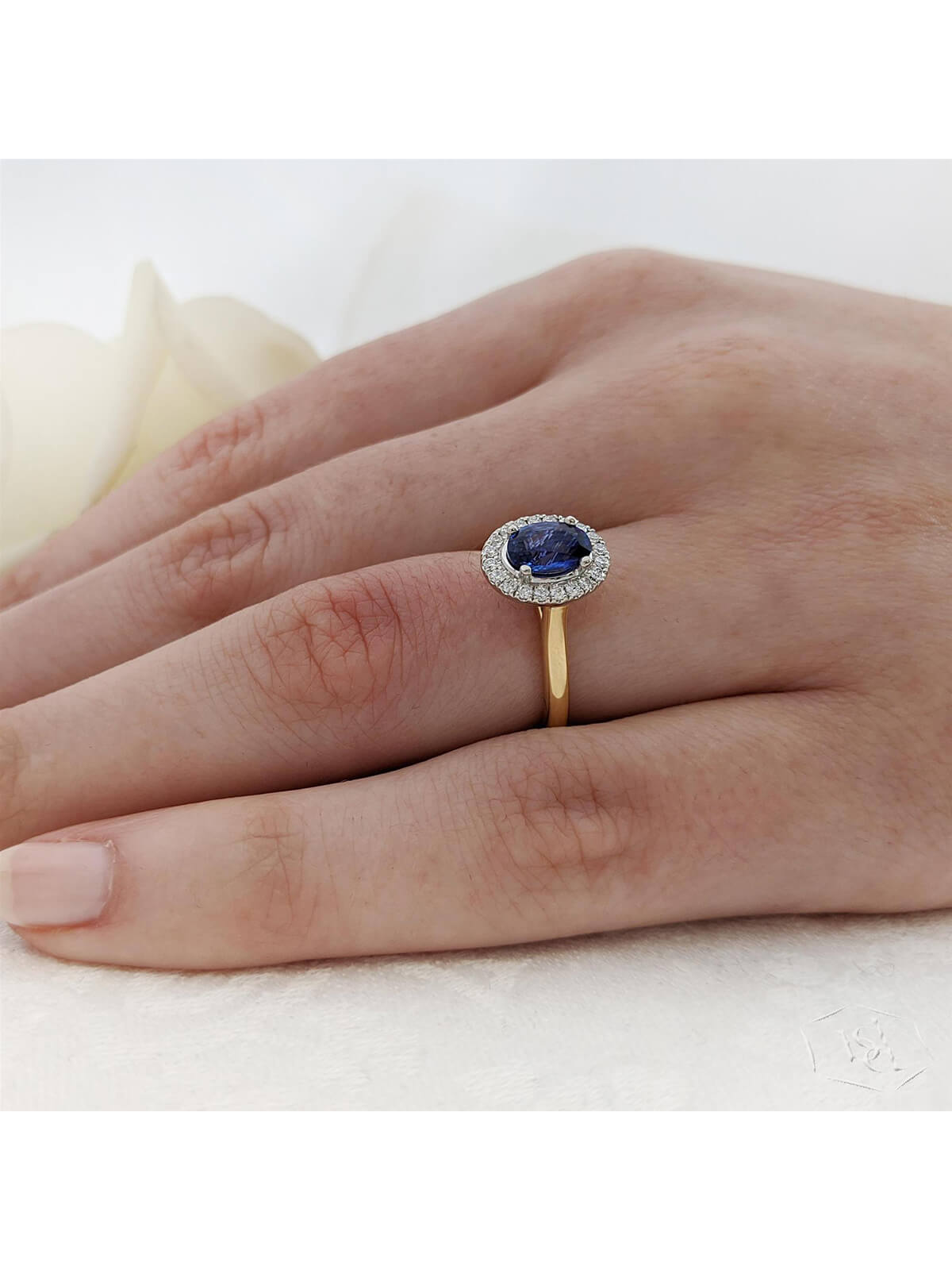 Skye Pure Oval Sapphire & Diamond Cluster Ring in 18ct Yellow Gold & Platinum