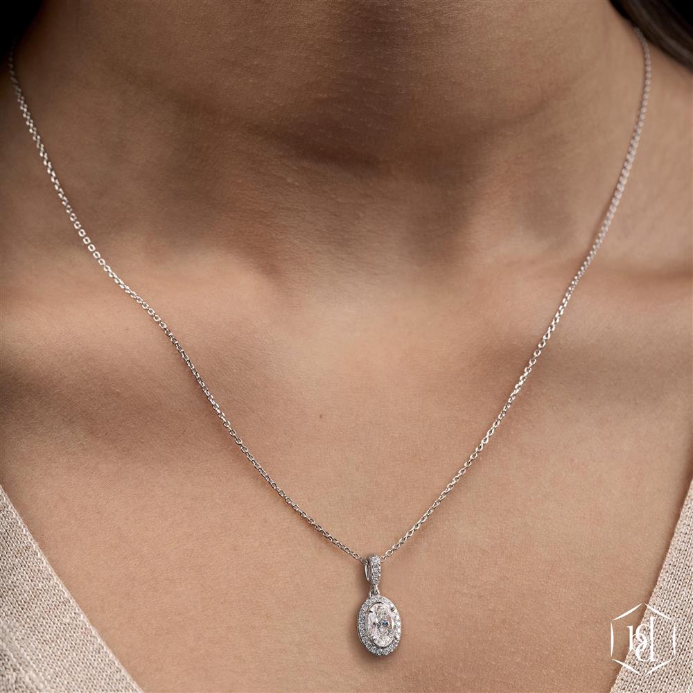 Skye Fancy Oval Diamond Halo Pendant with 0.60ct Oval Centre & 0.20ct Diamond Halo in Platinum