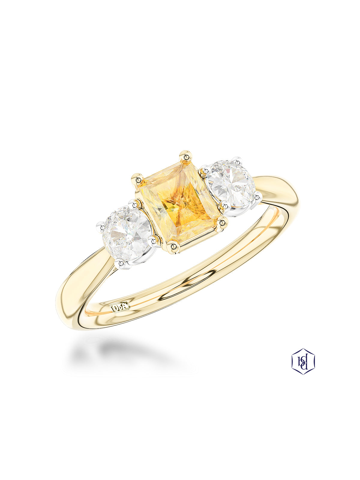 Florentina Radiant 0.62ct Yellow Diamond Three Stone Ring in 18ct Yellow Gold