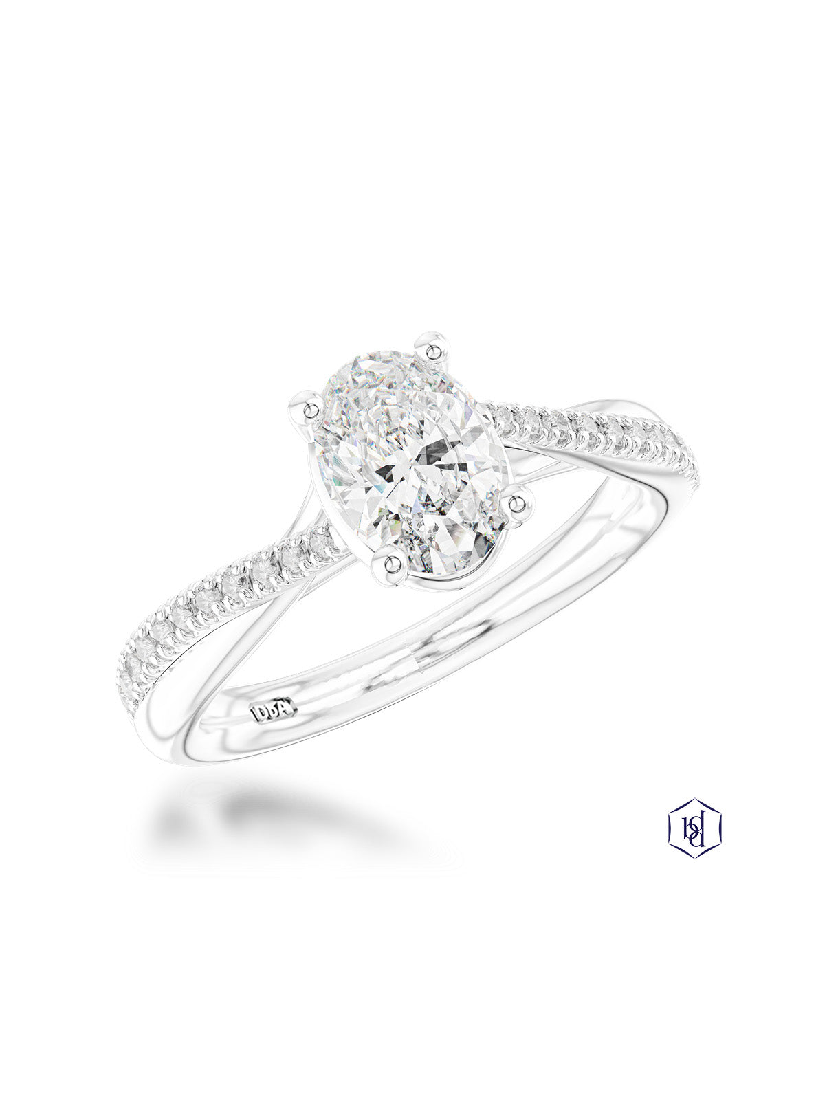 Skye Twist Oval 0.80ct Diamond Oval Cut Solitaire Ring in Platinum with Diamond Shoulders