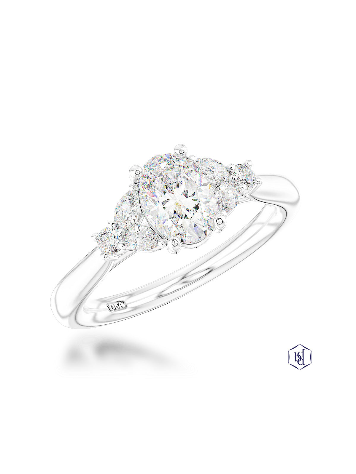 Amara Oval 0.50ct Diamond Oval Cut Solitaire Ring in Platinum with Pear & Brilliant Cut Diamond Shoulders