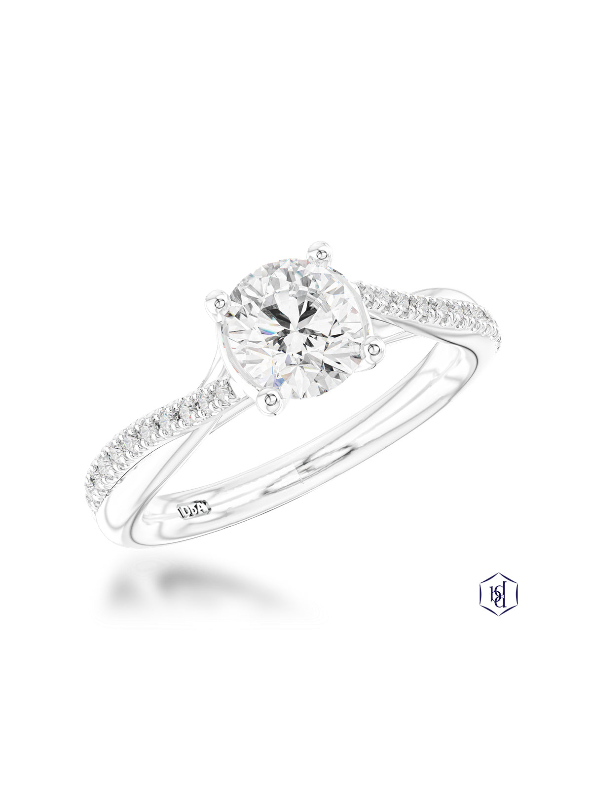 Skye Twist 1.00ct Diamond Round Brilliant Cut Solitaire Ring in Platinum with Diamond Shoulders