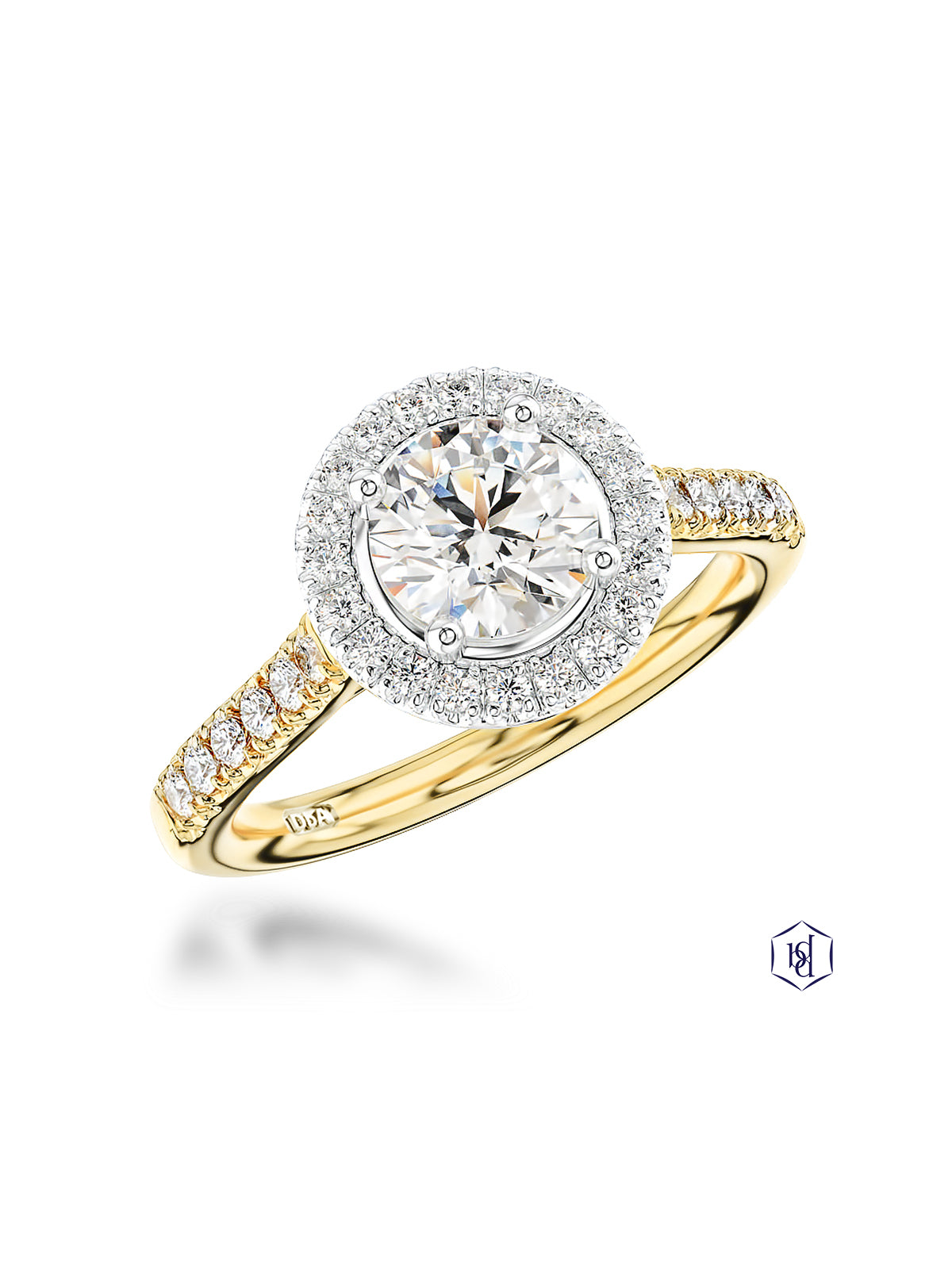 Skye Diamond Halo Ring with 0.70ct Round Brilliant Centre & 0.38ct Diamond Halo and Shoulders in 18ct Yellow Gold