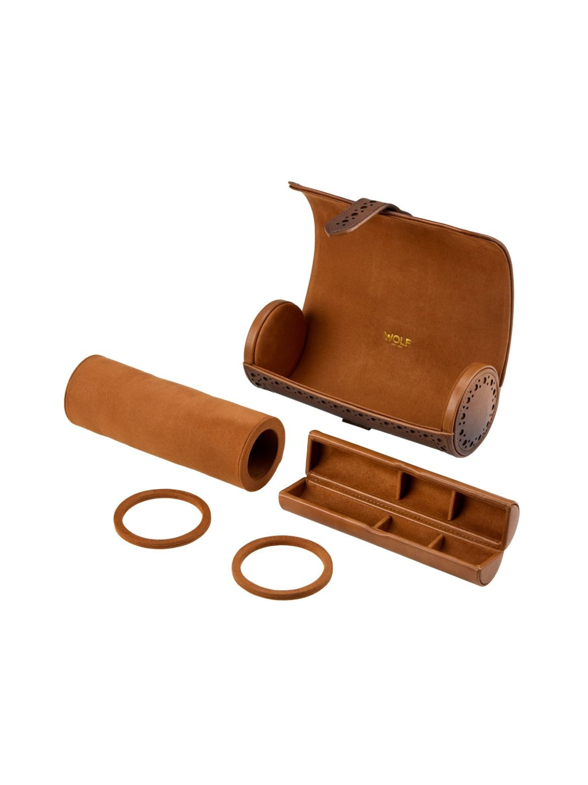 WOLF Brogue Triple Watch Roll - Burnished Brown
