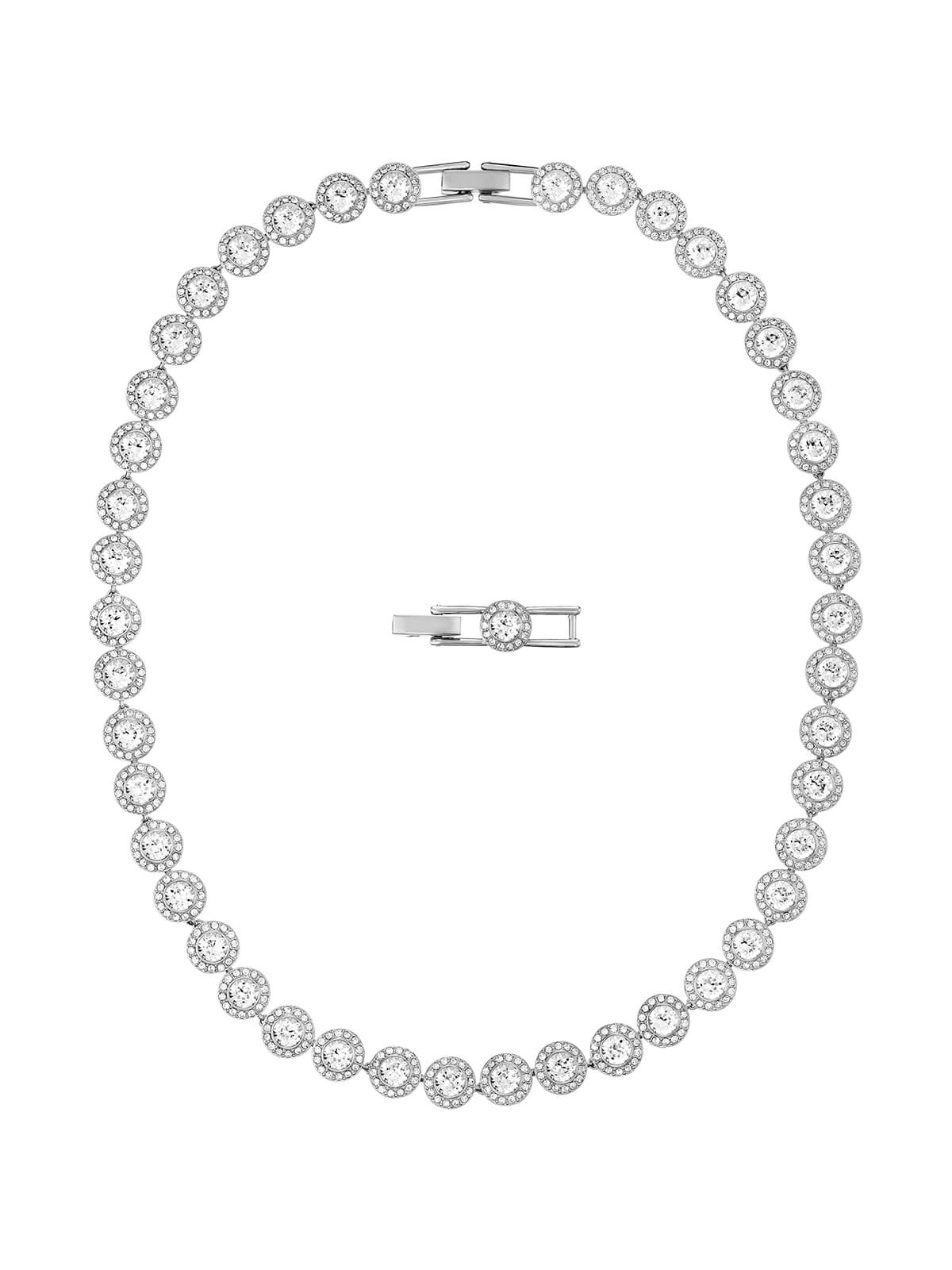 Swarovski white crystal necklace on a white background.