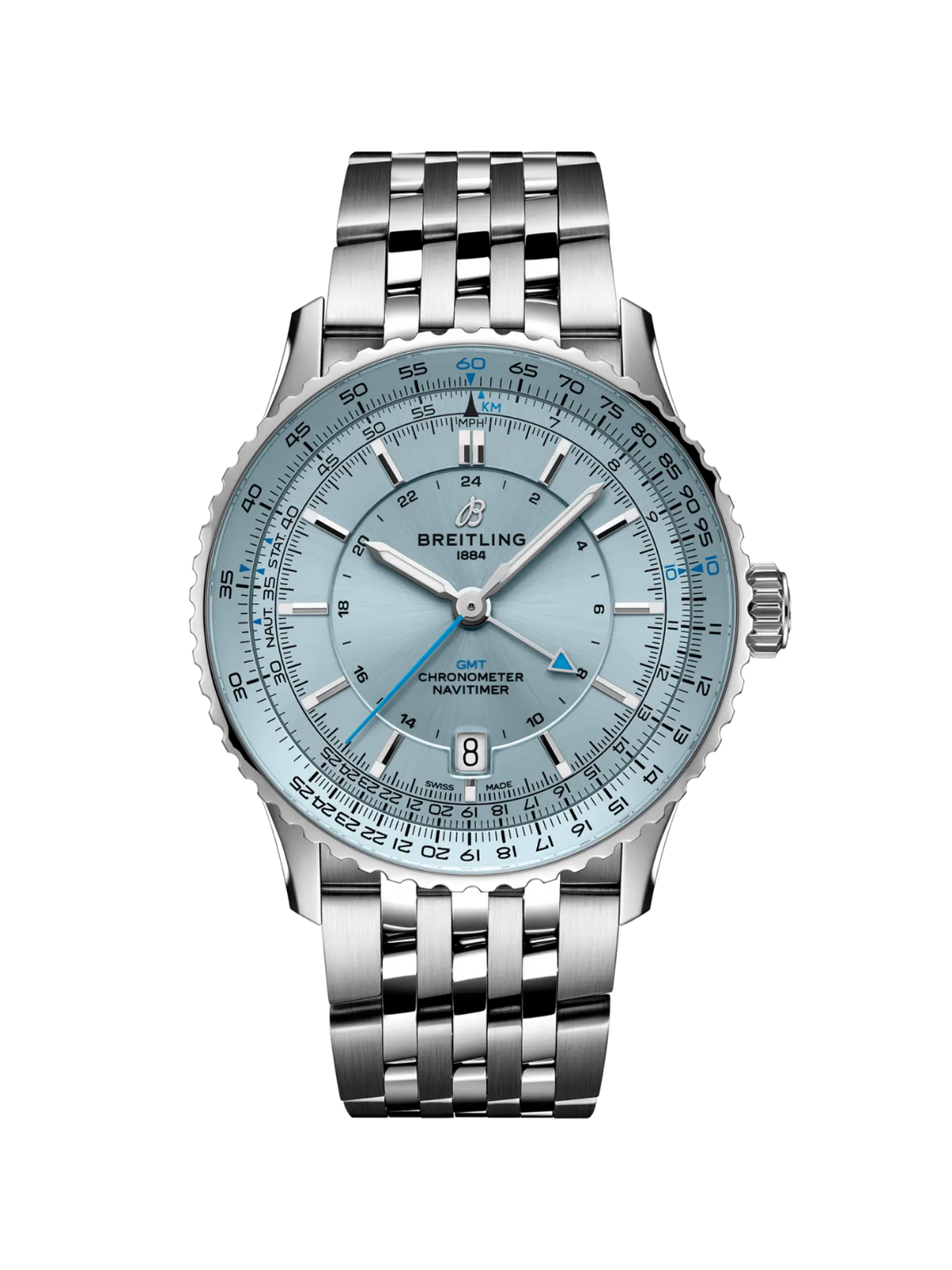 Breitling Navitimer Automatic GMT 41 with Steel Bracelet & Blue Dial
