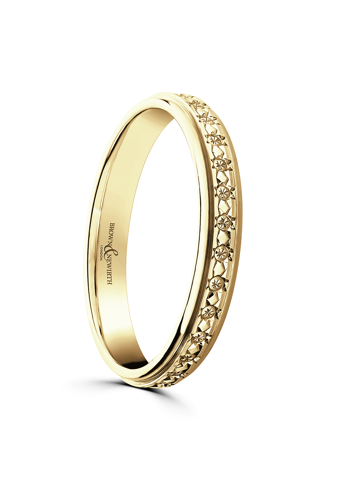 3mm 18ct Yellow Gold Patterned Wedding Ring