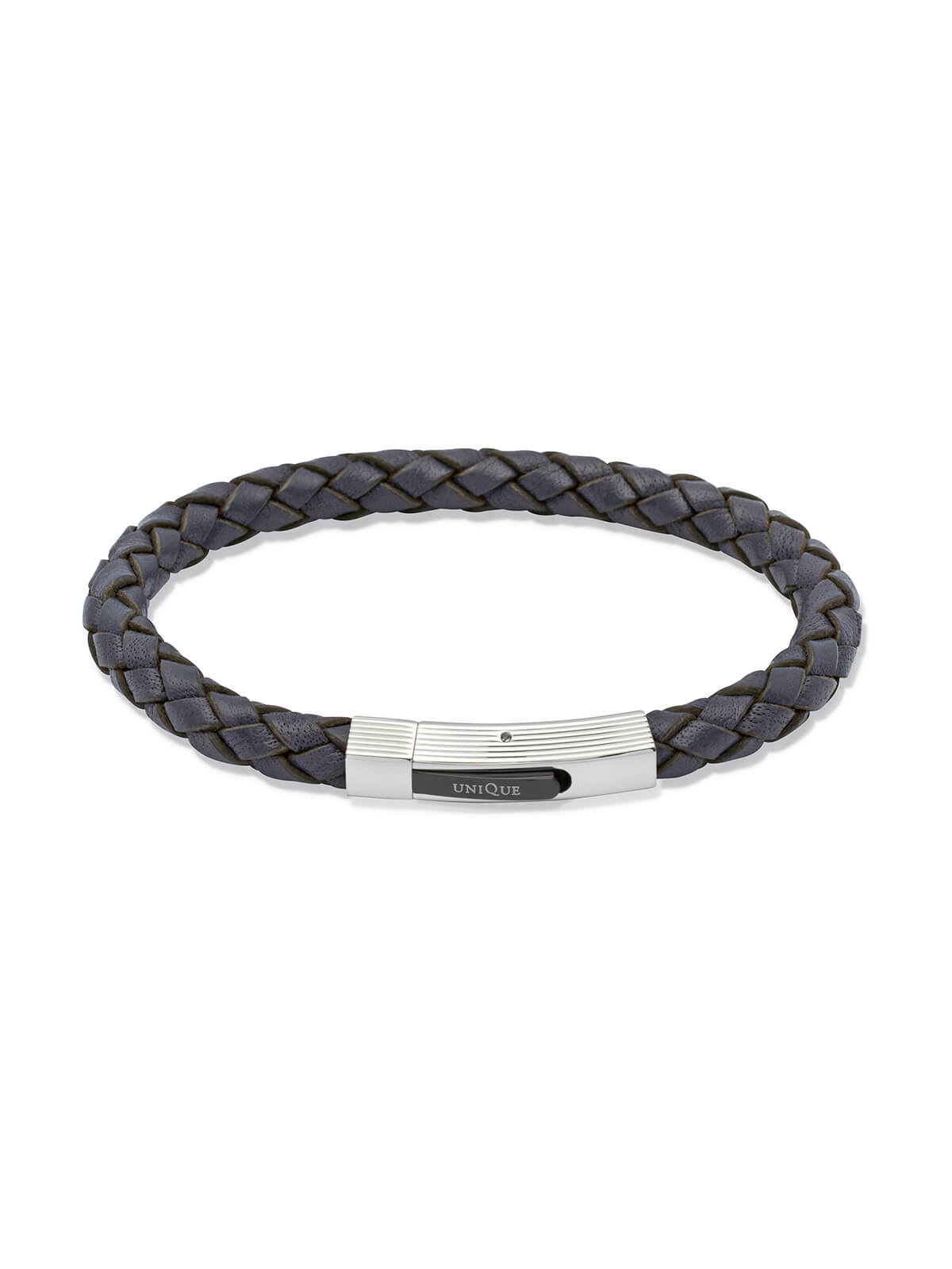 Unique & Co. 21cm Navy Blue Leather Bracelet with Steel Clasp