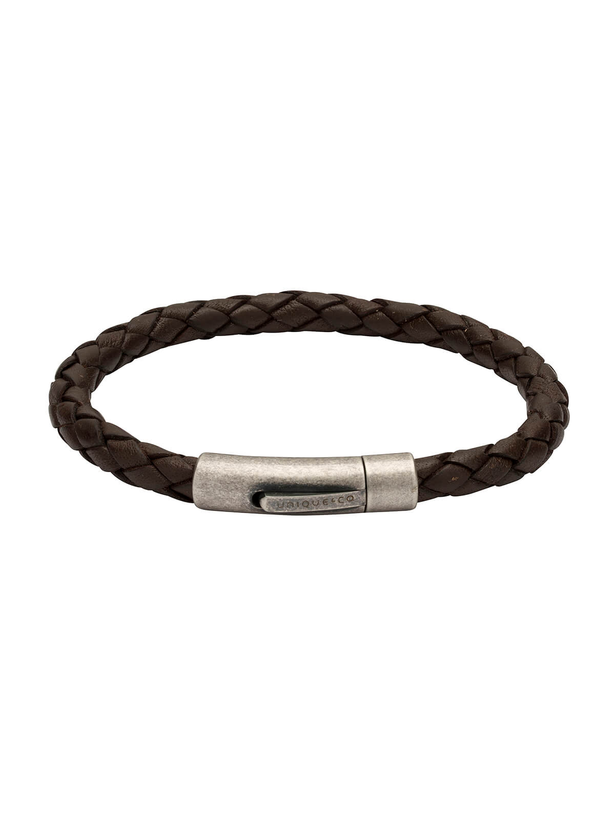 Unique & Co. 23cm Dark Brown Leather Bracelet with Steel Clasp