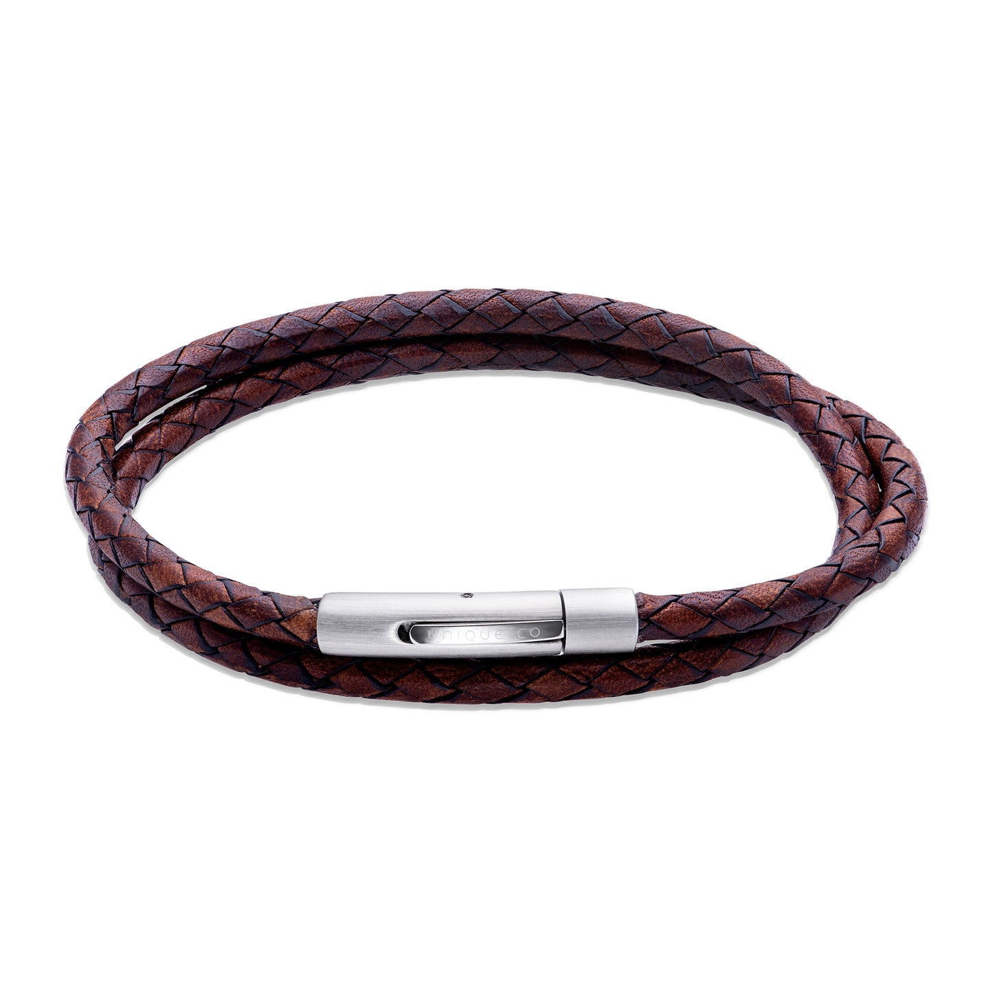 Unique & Co. 21cm Antique Dark Brown Leather Bracelet with Matte/Polished Steel Clasp