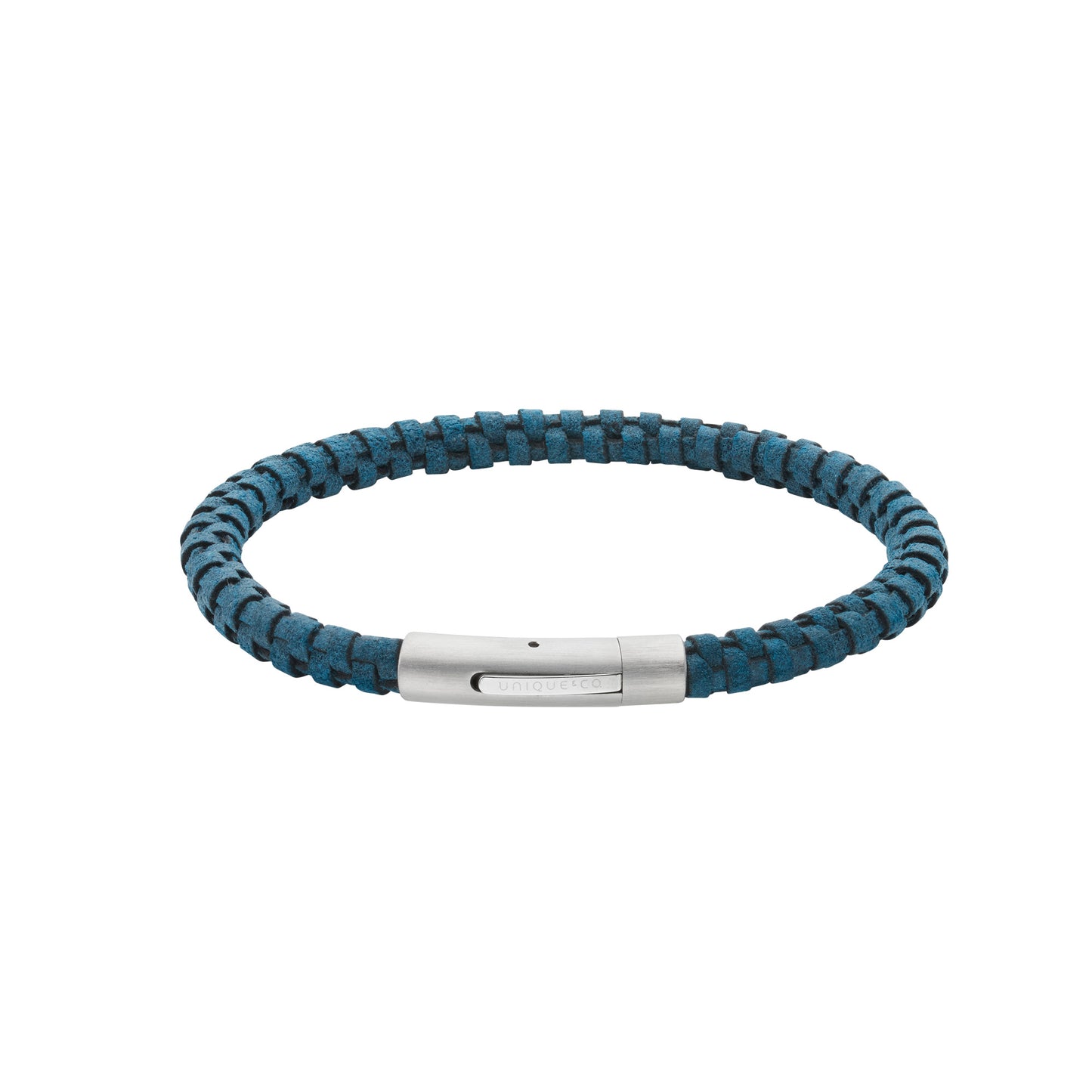Unique & Co. 21cm Pine Green Leather Bracelet with Black Edge & Matte/Polished Steel Clasp