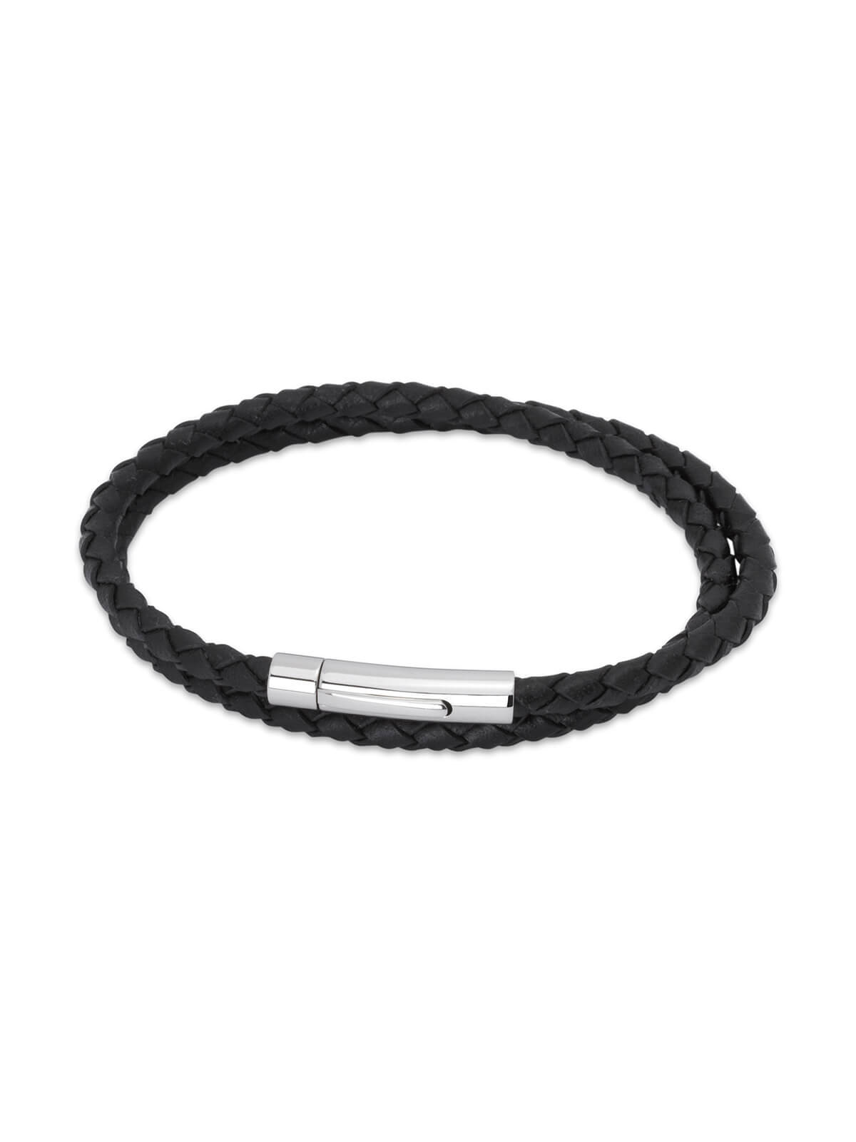 Unique & Co. 21cm Black Leather Bracelet with Steel Clasp