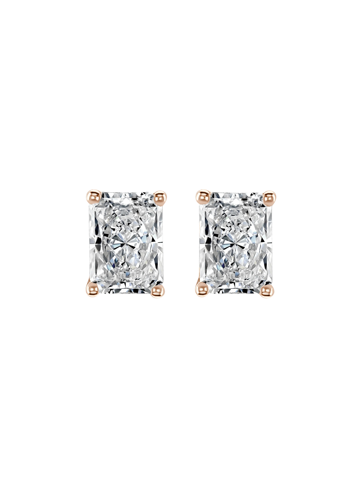 Lab Grown Diamond Solitaire Stud Earrings with 0.75ct of Radiant Cut Diamonds in 9ct Rose Gold