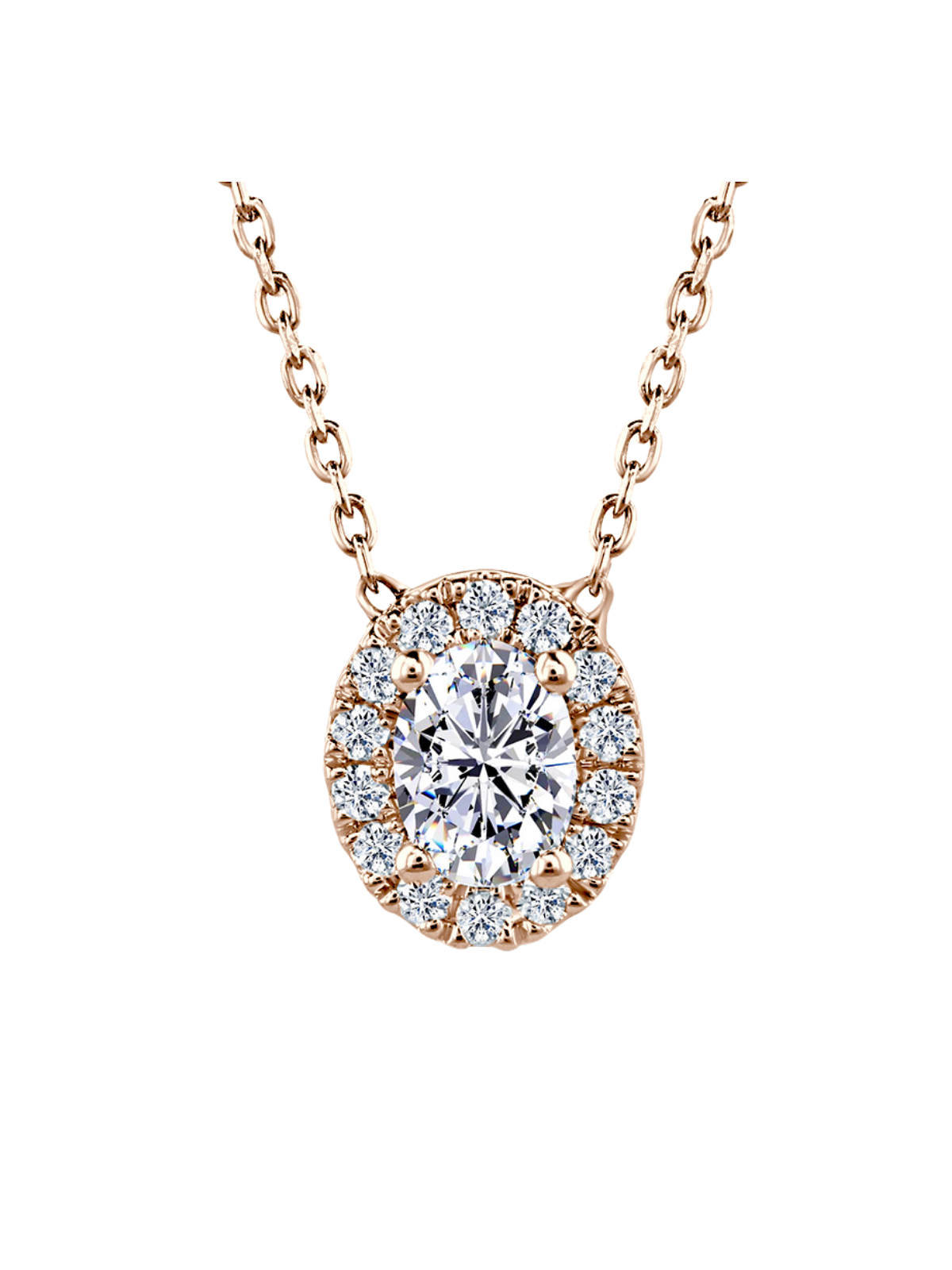 Lab Grown Diamond Halo Pendant with 0.65ct of Oval & Round Brilliant Diamonds in 9ct Rose Gold